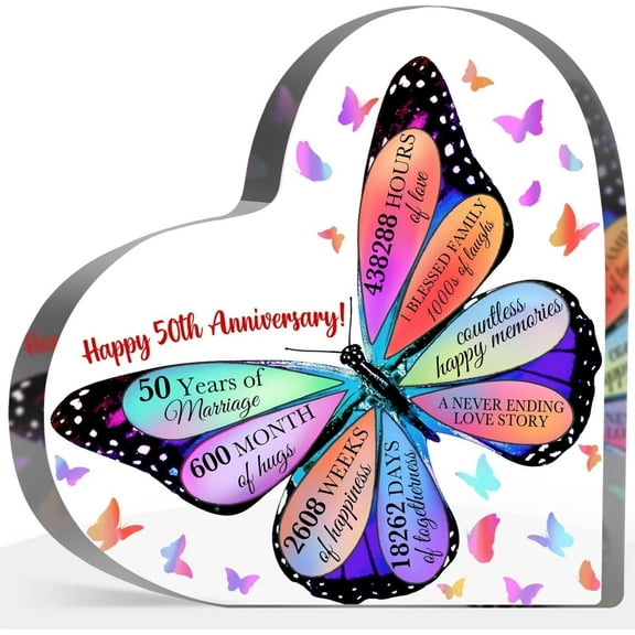 50th Anniversary Wedding Gifts for Her Him, 50th Anniversary Butterfly Acrylic Sign, 50 Year Anniversary Marriage Gifts for Women Men Couples, Anniversary Decorations for Home,4x4 inch