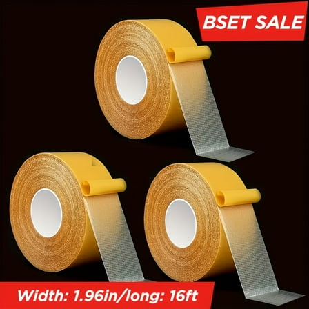 3 pack Super Strong Double-Sided Tape, 2" x 197 inch Double Sided Fabric Tape, Heavy Duty, Waterproof Resistente Clear Super Stick Tape with Fiberglass Mesh, Multifunctional Double Sided