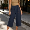 thumbnail image 2 of SHTXOZHI Elastic Waist Cropped Pants for Women Straight Leg Button Down Capris Casual Dressy Pants with Pockets, 2 of 6