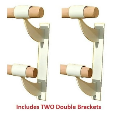 Double Ballet Brackets (Pair) Fixed Height Wall Mount Ballet Barre 2 Brackets Included for 1.5" to 1.67" Diameter for Wooden Ballet Barre Dowels (White)