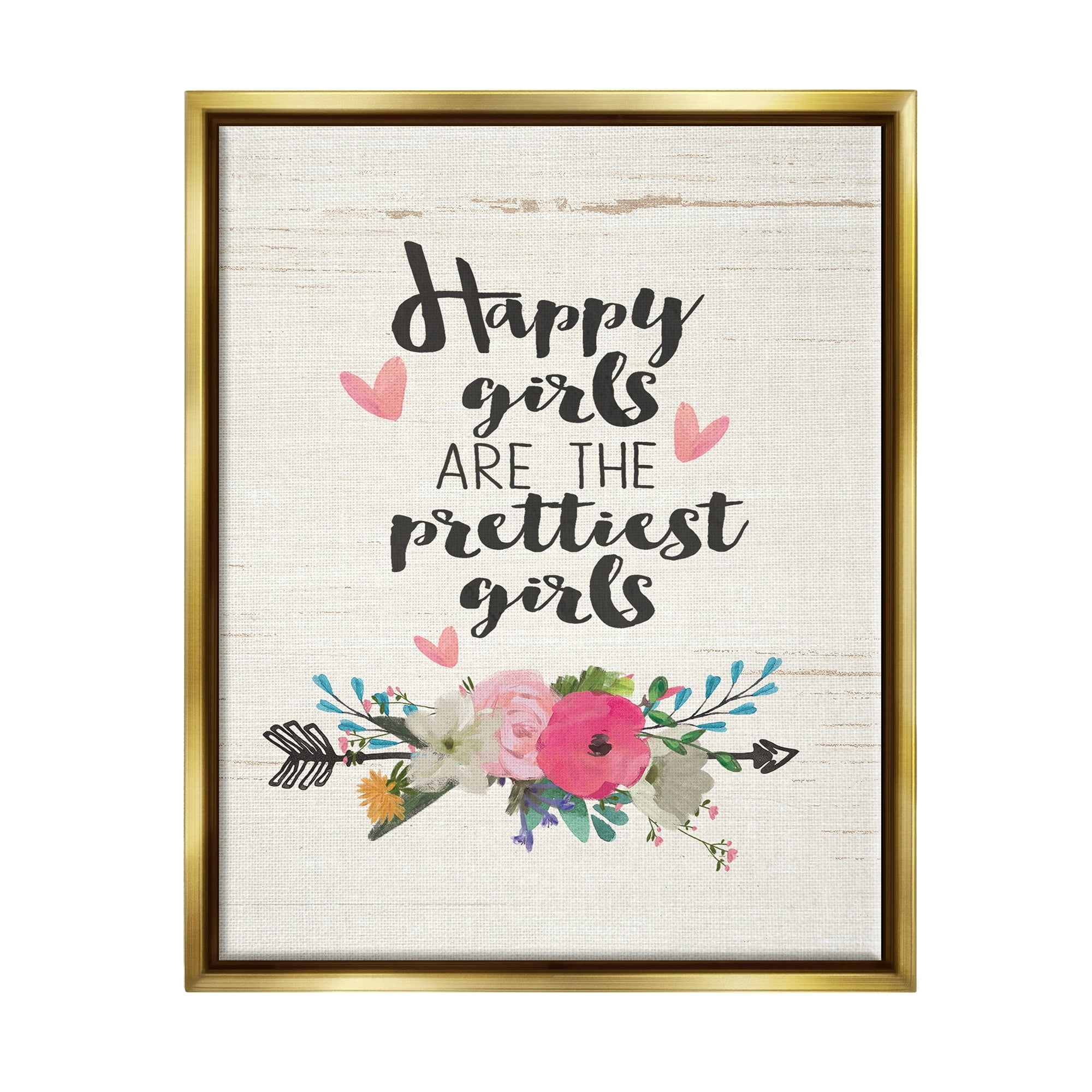 Stupell Industries Happy Girls Prettiest Metallic Gold Framed Floating Canvas Wall Art, 24x30, by Jo Moulton