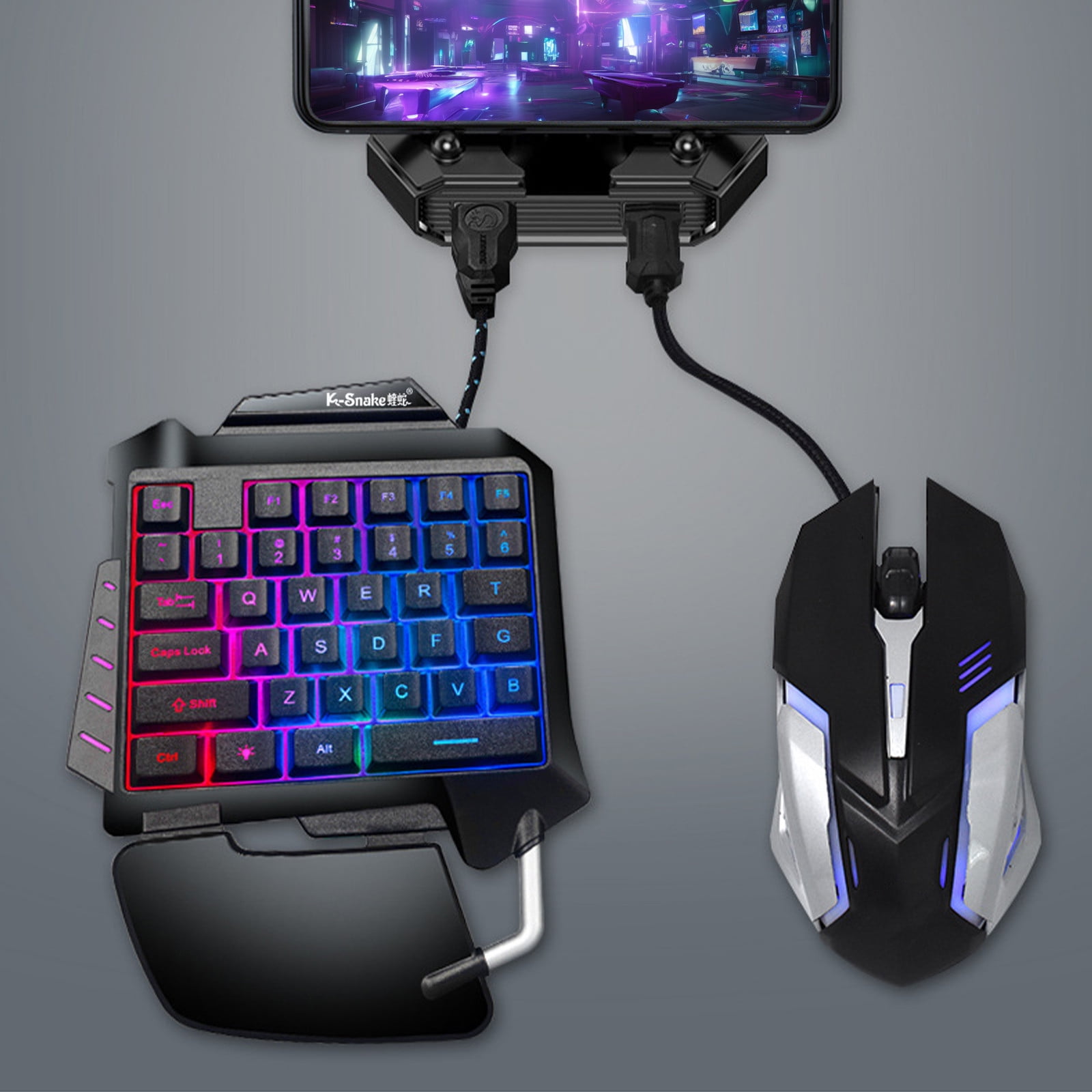 One-Handed Mobile Gaming Keyboard, Ergonomic Tilted Layout, RGB Backlit, Anti-Ghosting, Wired 35-Key, Plug & Play, Portable for Mobile Games