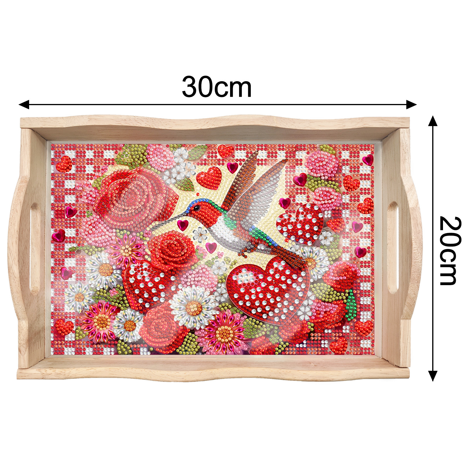 FLOPESN DIY Diamond Art Painting Tray,Handmade Wooden Tray Mosaic by Number Kits Diamond Art for Coffee Living Room Home Organizer-Love Hummingbird