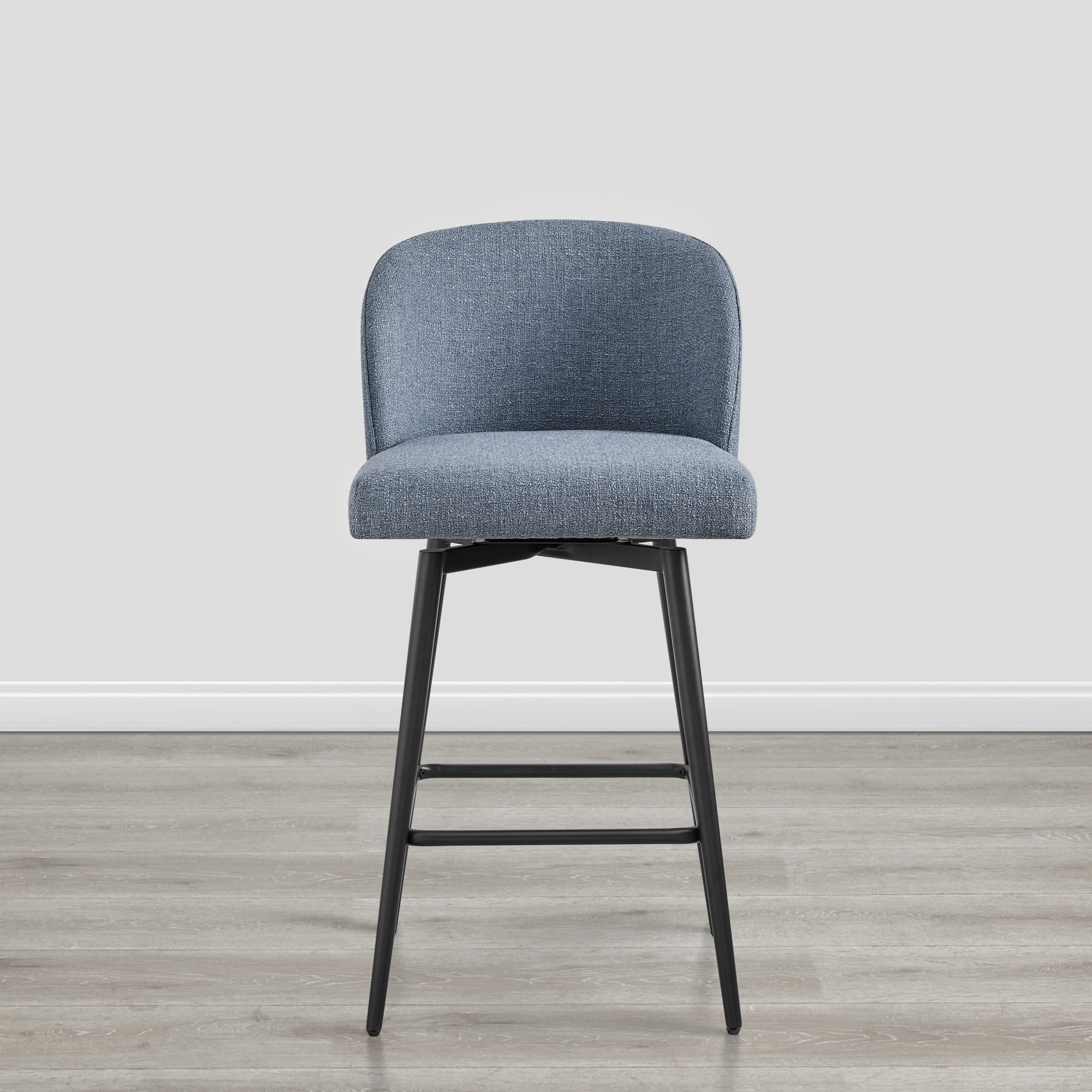 Spruce & Spring Counter Height Swivel Barstool with Metal Legs Set of 2, Blue, Fabric