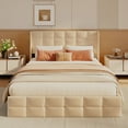 thumbnail image 5 of Asofer Queen Storage Bed Frame with Hydraulic Lift, Upholstered Headboard & Wood Slats, Beige, 5 of 14