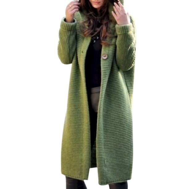 Suéter con capucha y cárdigan largo informal con botones para otoño e invierno para mujer de Europa y América