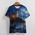 thumbnail image 3 of Lighthouse Sunrise Coast Scenery Pale Blue Tan Women's Short Sleeve Tops Casual Blouses T Shirt, 3 of 6