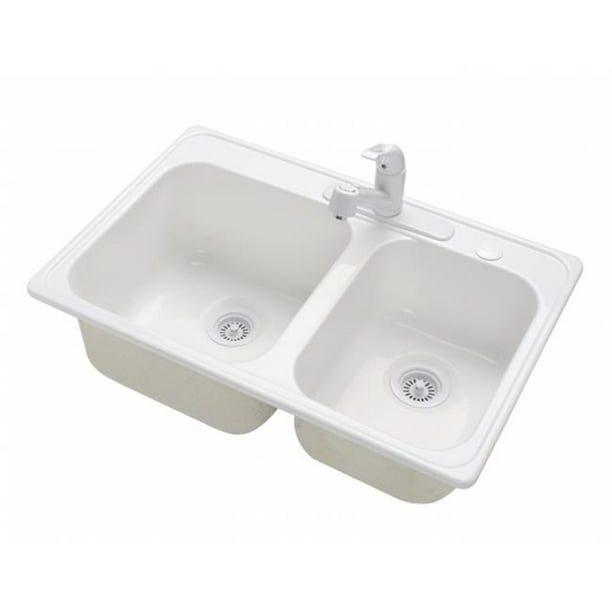 Lyons Industries DKS01PTB White Pan Handler Dual Offset Bowl Acrylic