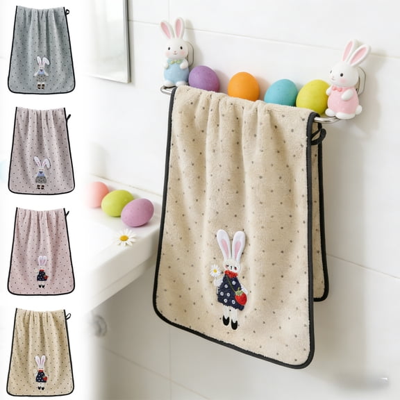 Yhmxh Easter Hand Towels Easter Bunny Decorative Towels for Bathroom 14" x 29" Cotton Bunny Carrot Bathroom Towel Decorative Dish Towels Embroidered Rabbit Soft for Bathroom Beach Kitchen Gift