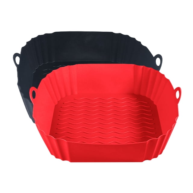 Hioecau Doublure de Friteuse Ronde en Silicone de 8 Pouces à Double Poignées Antiadhésive de Qualité Alimentaire Résistante à la Chaleur Lavable au Lave-Vaisselle Plateau de Cuisson Réutilisable pour Four Panier Bol Fournitures de Cuisine