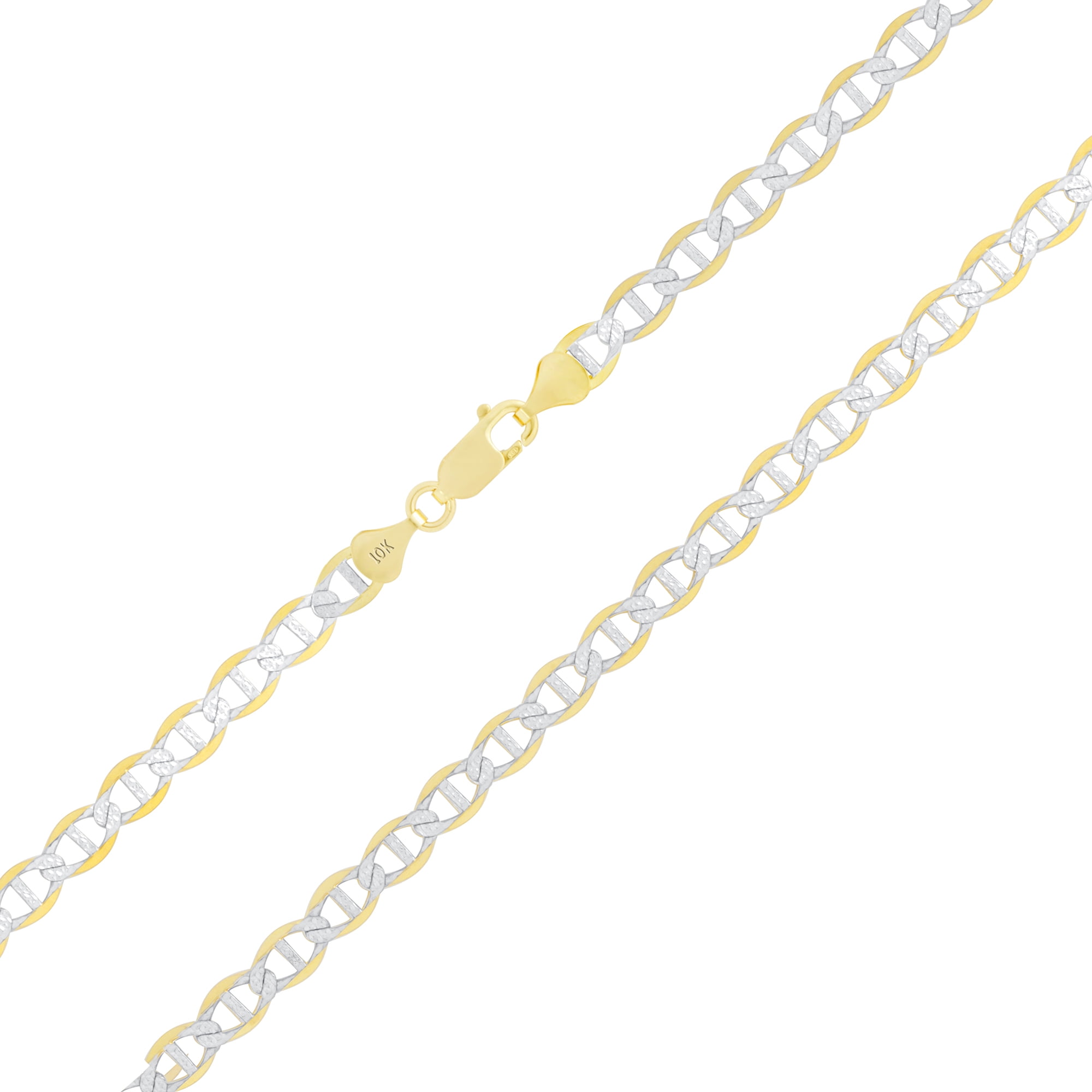 Nuragold 10k Real Yellow Gold Solid Mariner 6mm Anchor Chain Pave Diamond Cut Necklace (18"-30") Two Tone Italian Jewelry for Men & Women