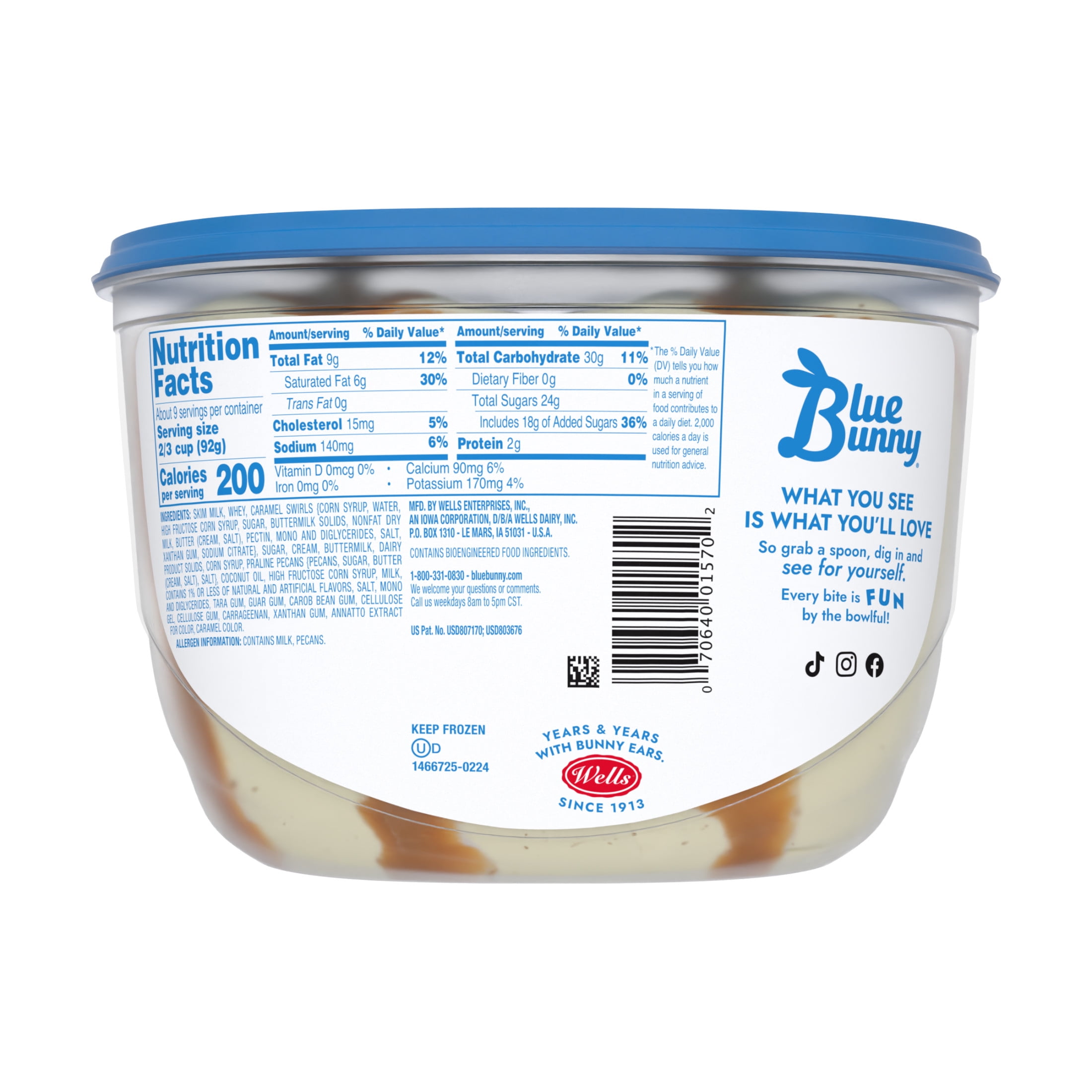 Blue Bunny Caramel Butter Pecan Praline Premium Frozen Dessert, 46 fl oz