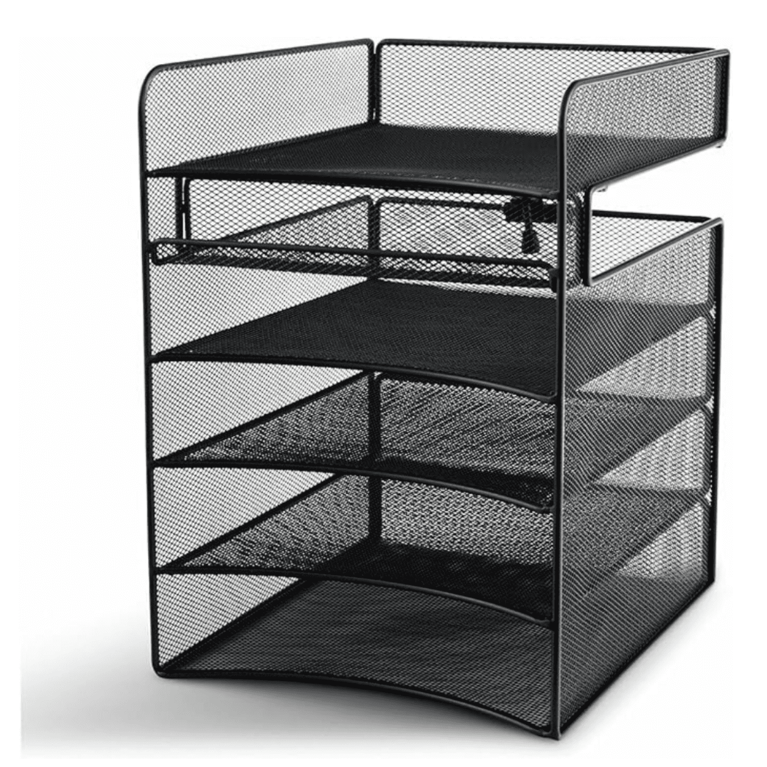 Hanging Desktop Organizer with 5 Horizontal Trays, Under-Desk Storage. Fits Tables 1.75" Thick and Under