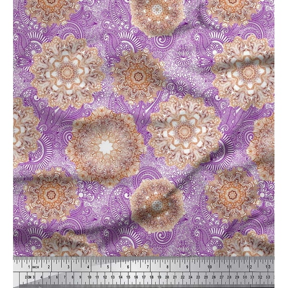 Soimoi Poly Georgette Fabric Floral Mandala Artistic Print Fabric by The Yard 52 Inch Wide