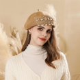 thumbnail image 5 of Beret Hat for Women, French Pearl Rhinestone Beanie Hat Winter Warm Adjustable Artist Cap 1pcs, 5 of 7