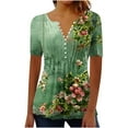 thumbnail image 3 of CFLVAEK Summer Shirts for Women Plus Size Loose Short Sleeve Pleated Blouse Tops Comfy Button Up Tunic Blouses Elegant Flower Graphic Shirt Green XXL, 3 of 6