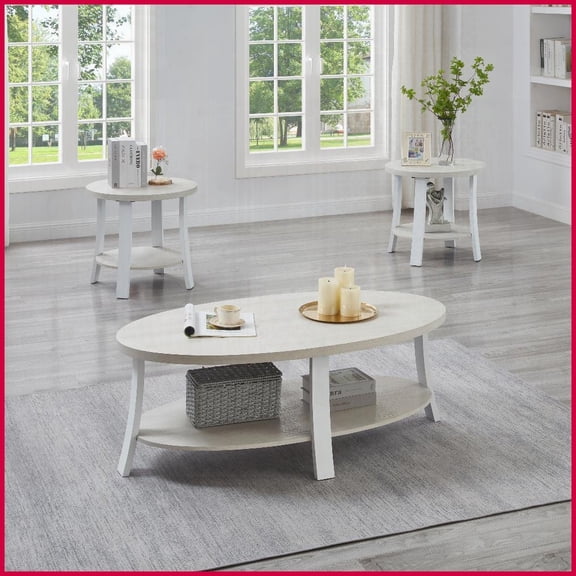 Anze 3-Piece Contemporary Coffee Table Set with Round Wood Storage Shelf, Sturdy & Stylish for Living Room