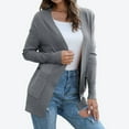 thumbnail image 4 of NIUREDLTD Women's Cardigan Women's Solid Color Knitted Jacket Solid Color Cotton Pocket Cardigan Outer Sweater Cardigan Sweaters For Women Grey L, 4 of 6