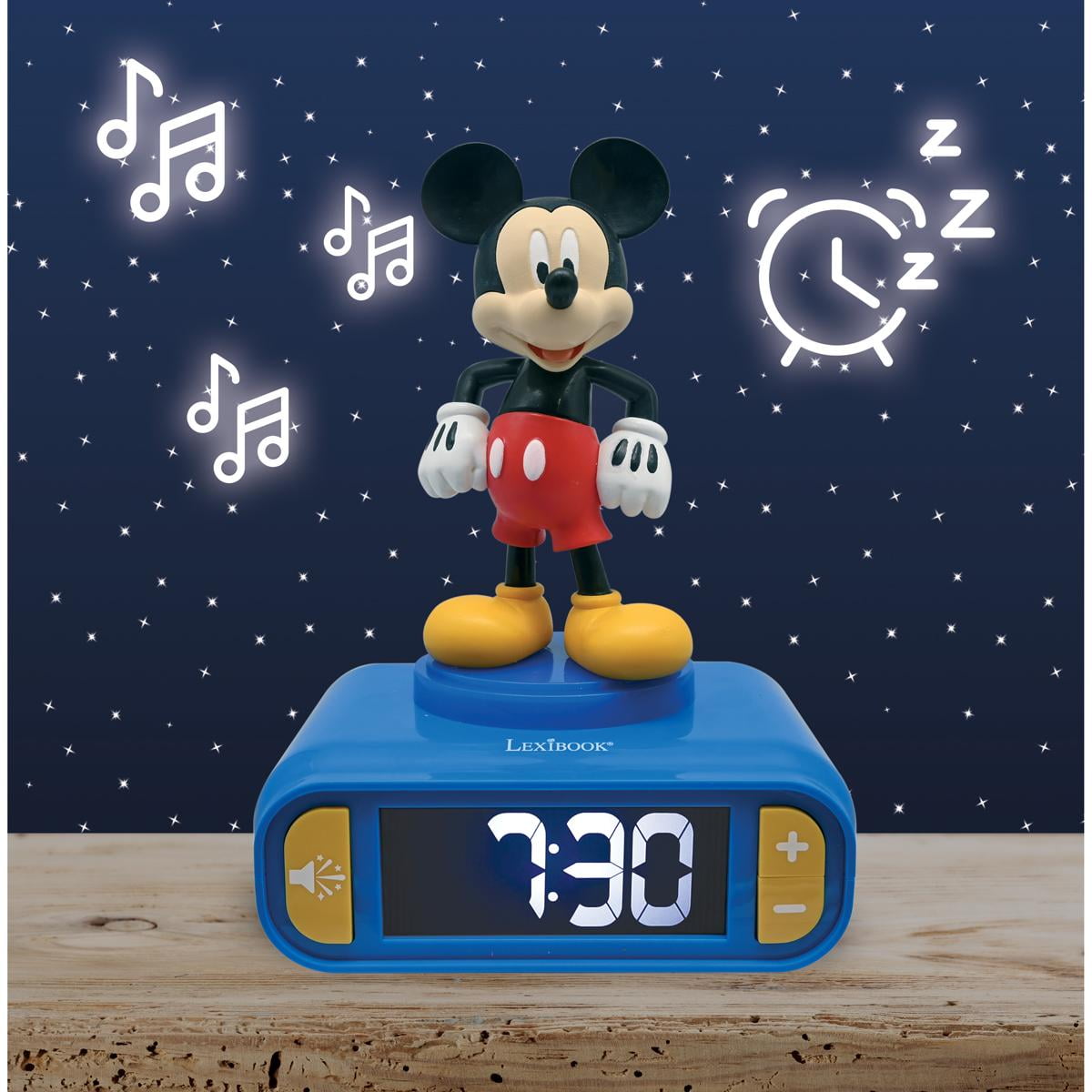 Lexibook Disney Mickey Nightlight Alarm Clock, Sounds, LCD, Blue, Kids
