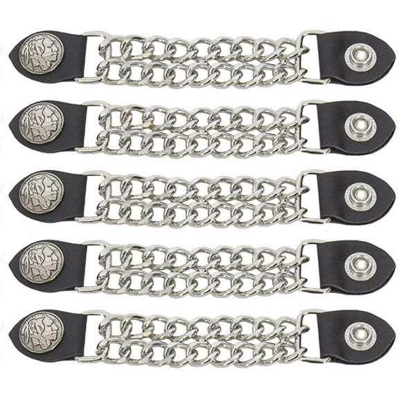 Motorcycle Leather Vest Extender with Chrome Chain for Men Biker Set of 5, Indian Head