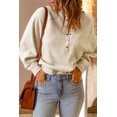 thumbnail image 2 of ABPHQTO Top de punto gofrado con cuello en V y botones a presión beige para mujer, 2 of 5
