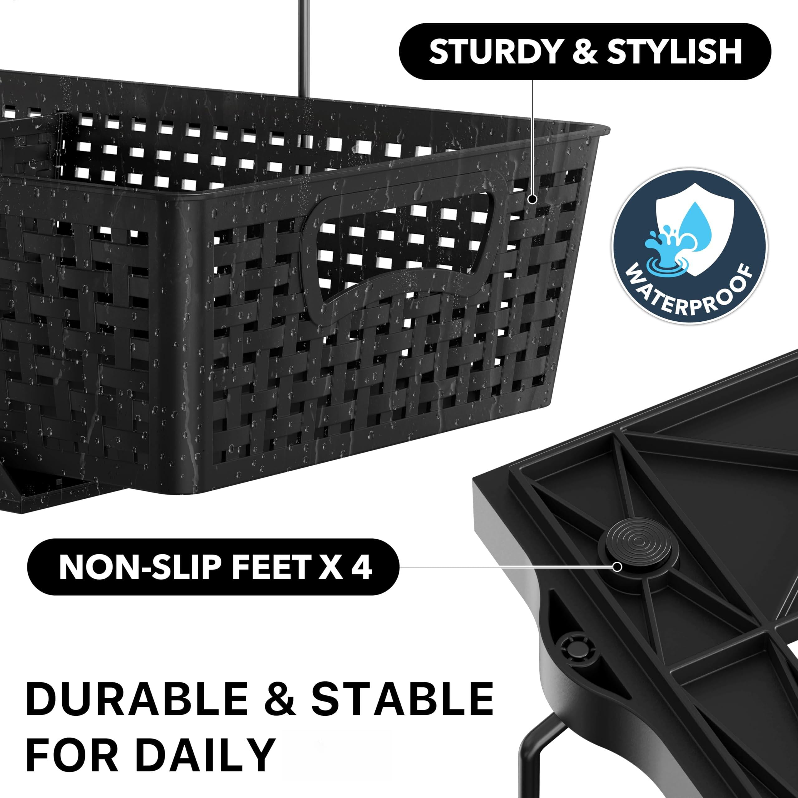 2 Tier Bathroom Organizer Tray Pull-out Sliding Drawer  Under Sink Storage Black