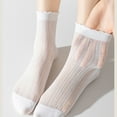 thumbnail image 2 of 3 Pairs Women's Ruffle Trim Crew Socks Soft Cotton Knit Lightweight Ribbed Texture with Scalloped Edge for Everyday Wear - White, 2 of 3