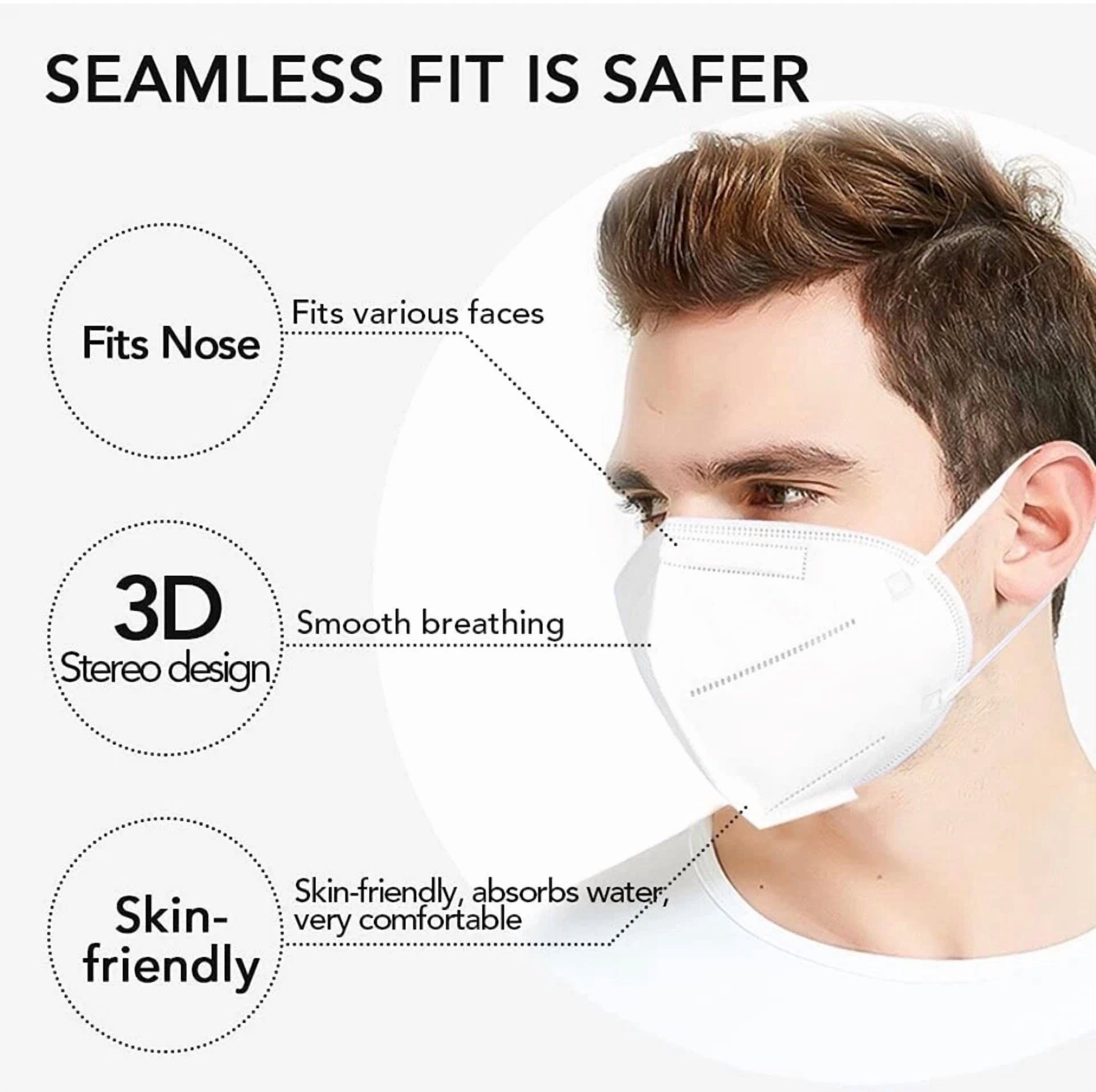 CIRCLE- 50 Pcs White Kn95 Protective 5 Layer Face Mask Bfe 95% Disposable Byd Masks