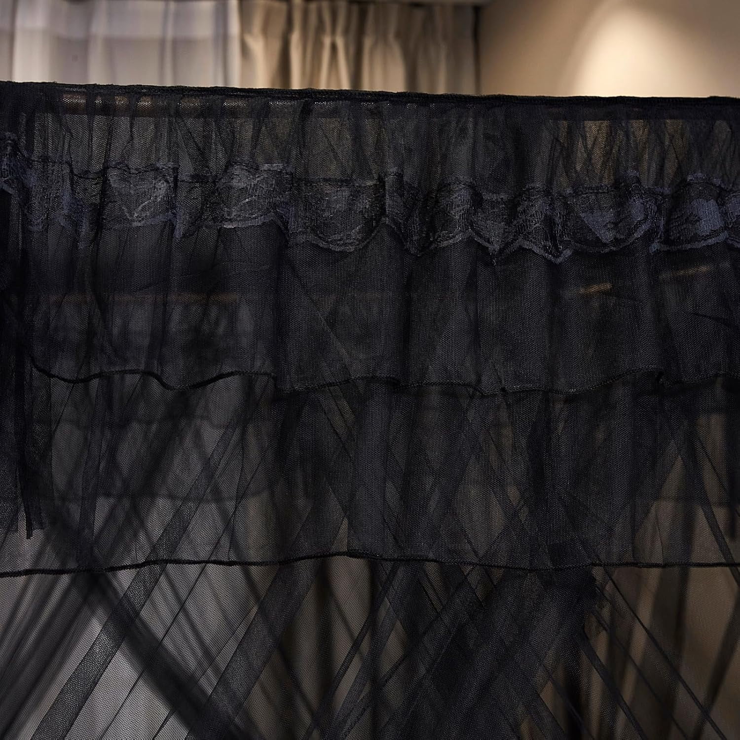 Black Canopy Bed Curtains for Girls & Adults, Queen King Bed Canopy Drapes Netting, Practical Mosquito Net for Bed (King- 86" W*78" L*82" H)