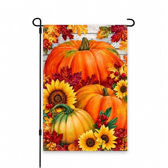 12 x 18 Inch Autumn Garden Flag with Pumpkins and Sunflowers, Fall Outdoor Decor for Patio, Yard, or Porch Display, Vibrant Seasonal Yard Flag
