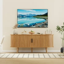 Mid-Century Modern TV Stand, Media Console with 4 Storage Compartments & Sliding Doors,Entertainment Center for TVs up to 65 Inch,Wood Adjustable Shelves for Living Room,Bedroom