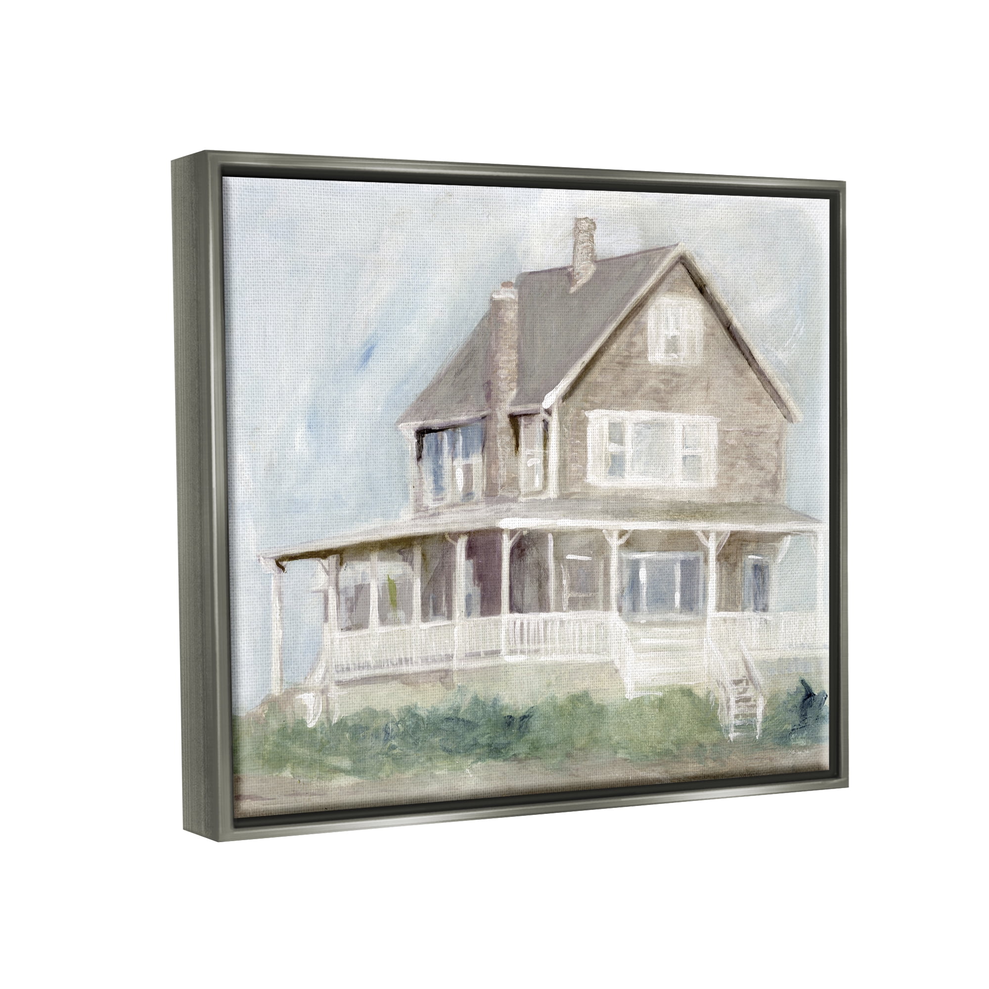 Stupell Cape House Porch View Landscape Painting Gray Floater Framed Art Print Wall Art