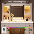 thumbnail image 5 of iPormis Vanity Desk with Mirror and Lights, Glass Top Makeup Vanity with RGB Light and Charging Station for Girls , White, 5 of 8