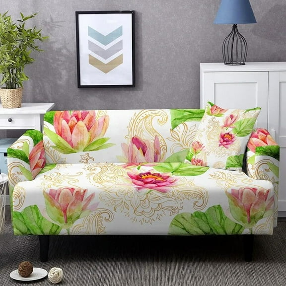 Joyajafag Lotus Flowers Design Couch Cover For Living Room Washable All-cover Slipcovers 1/2/3/4 Seater Elastic Sofa Covers
