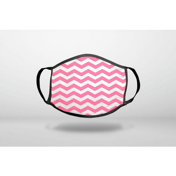 Pink White Chevron Stripes Wave - 3-Ply Reusable Soft Cloth Face Covering, Unisex, Cotton Inner Layer