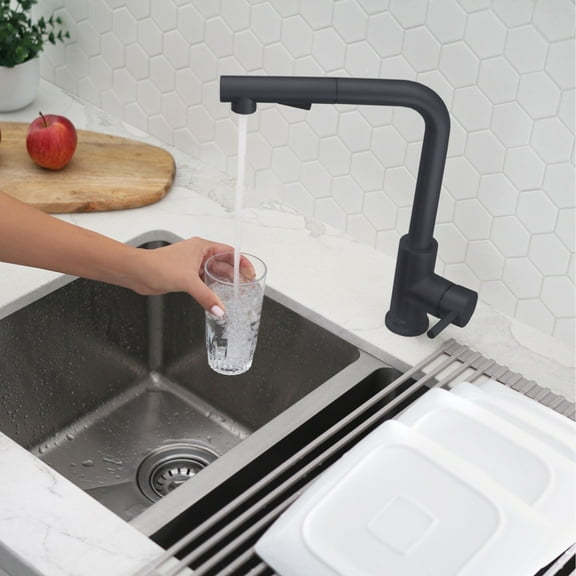 Stylish Venezia Single Handle Brushed Stainless Steel Pull Down Kitchen Faucet Ht 11" K-130N