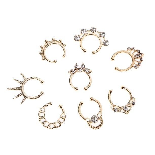 21 Piezas de Acero Inoxidable Piercing Clip de Tabique en de Aro - 9 piezas Oro, 15x13 mm Sunnimix Anillo de nariz de septo