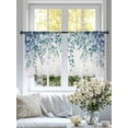 thumbnail image 4 of Teal Blue Eucalyptus Leaves Semi Sheer Window Curtains 54 Inches Long, Spring Floral Summer Botanical Rod Pocket Voile Silky Chiffon Curtain Light Filtering Drapes for Living Room, 52"x54", 2 Panels, 4 of 9