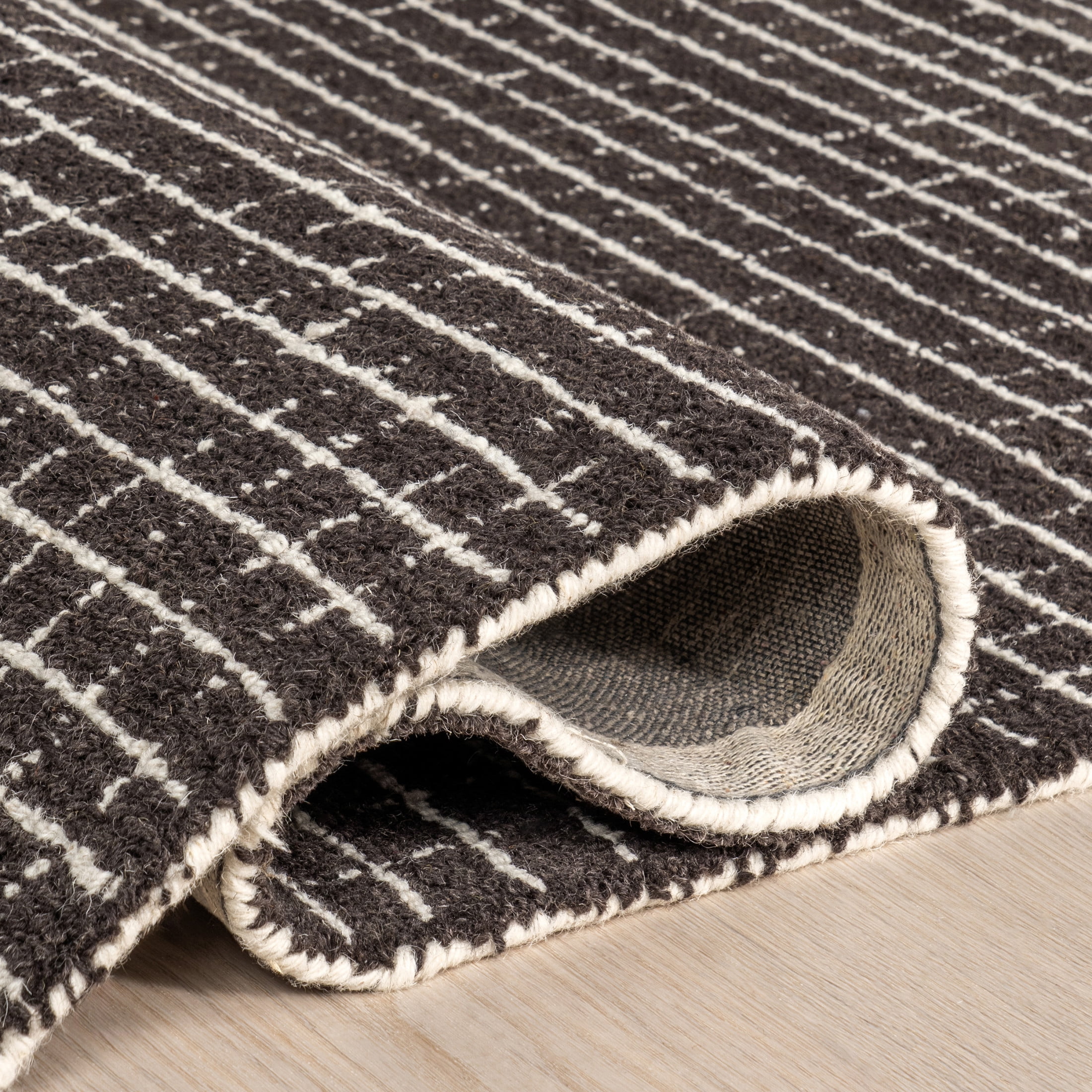 Rugs USA Melrose Checked Wool Area Rug, 5' x 8', Melrose Charcoal