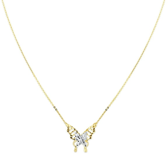 Wellingsale 14k Two Tone White and Yellow Gold Polished Butterfly Necklace - 18"
