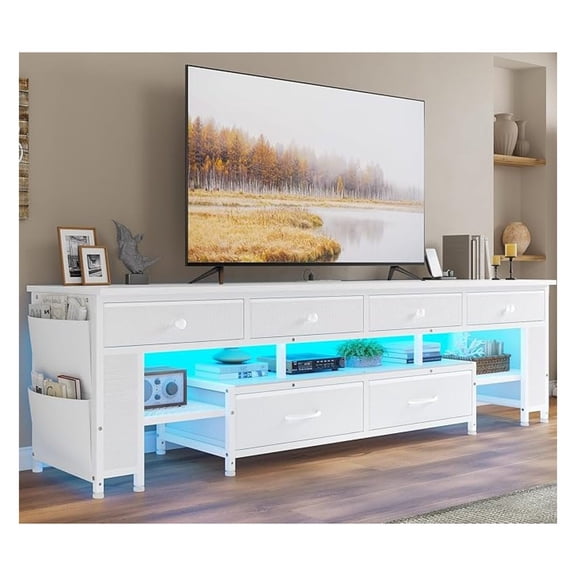LED TV Stand for 65/70/75 Inch TV, Entertainment Center with Storage & Power Outlets, 63" TV Stand with 6 Drawers & 4 Bags & Shelves, TV Console Media Console for Living Room, Bedroom, White