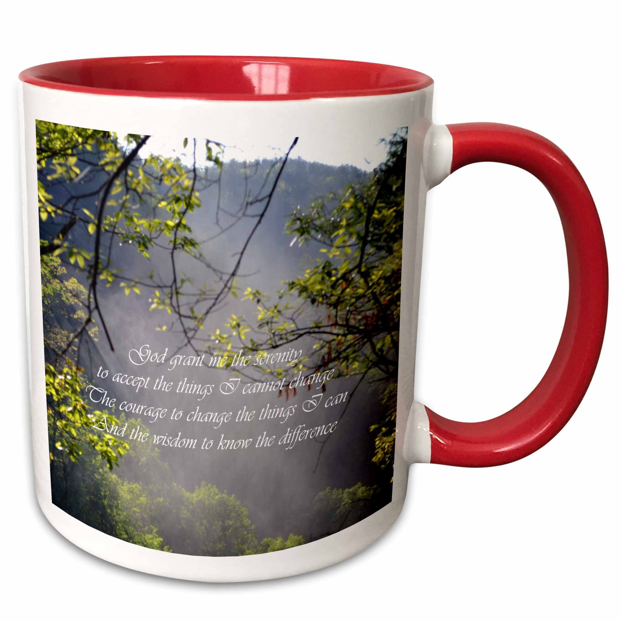 3dRose 237478_5 Image of Serenity Prayer On Aged Floral Butterfly Paper Ceramic Mug 11 oz Red/White