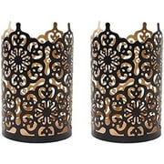 Hosley Set of 2, Flower 7 inch High Cut Bronze Metal Candle Holder & Lantern