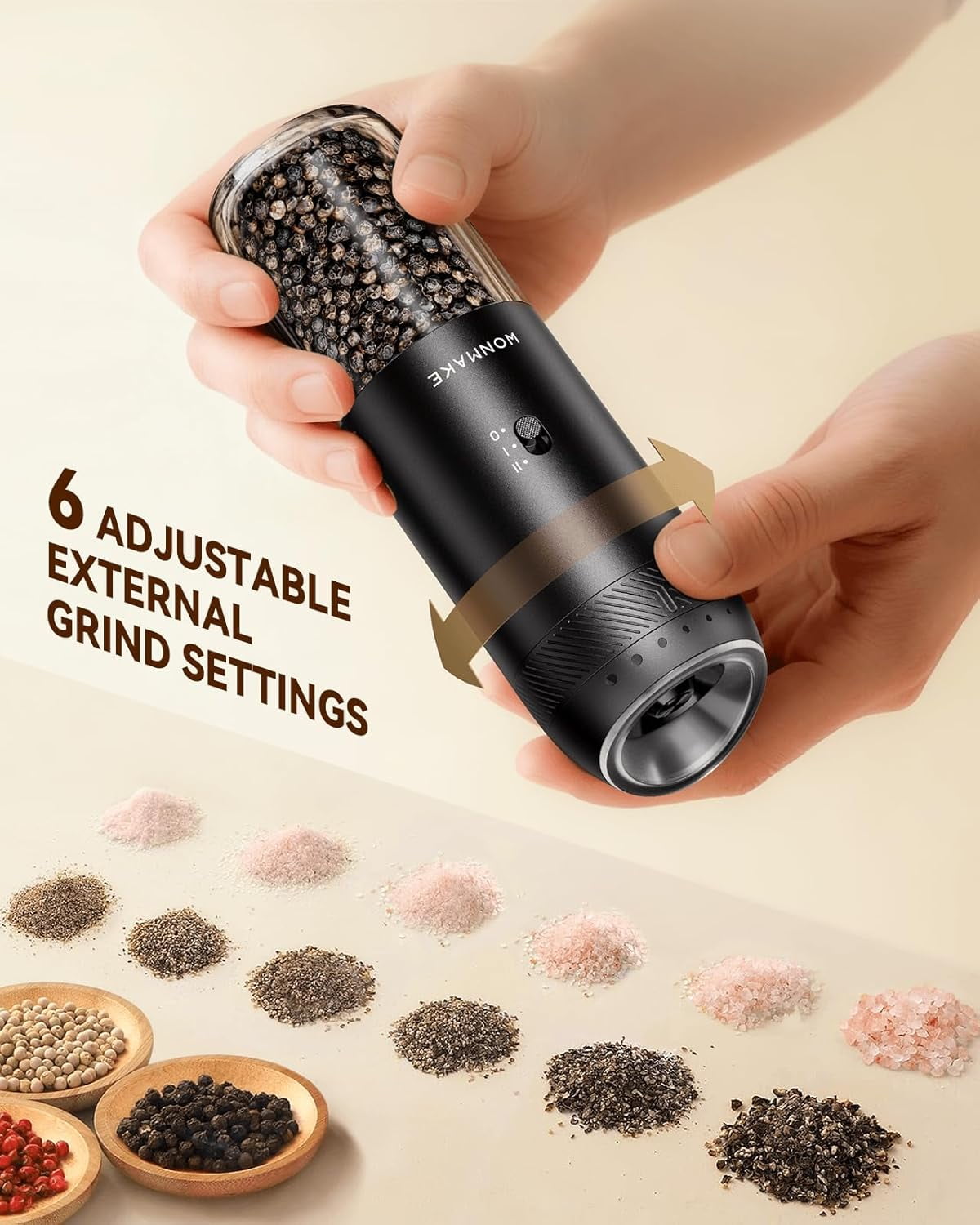 WONMAKE Gravity Electric Salt and Pepper Grinder Set with Charging Base, rechargeable salt  grinder