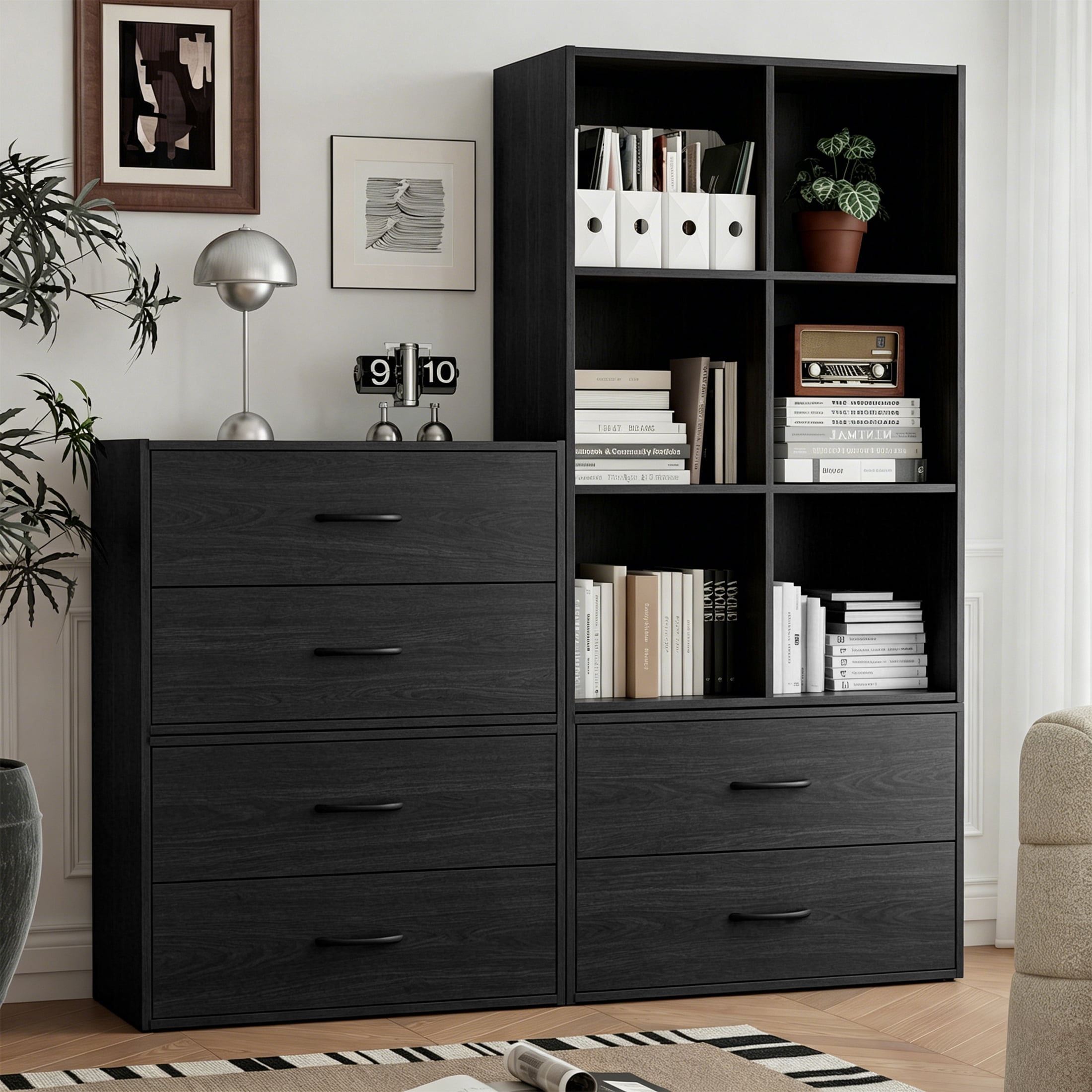 Prilinex 2 Drawer Dresser for Bedroom Set of 2, Stackable Storage Drawers Closet Organizers and Storage, Modern Wood Dressers with Anti-Tip for Bedroom, Living Room, Black