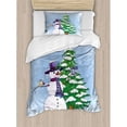 thumbnail image 3 of Christmas Duvet Cover Set King Size, Snowman in the Winter with Mistletoe Present Top Hat and Scarf Tree and Bird, Decorative 3 Piece Bedding Set with 2 Pillow Shams, Blue Green, by Ambesonne, 3 of 3