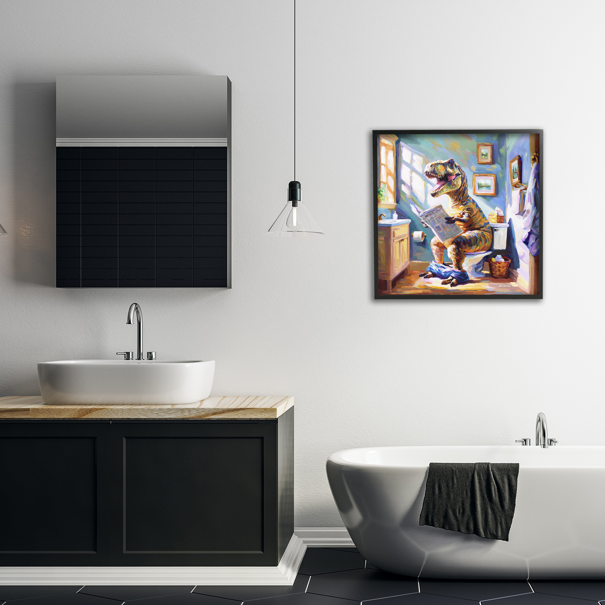 Stupell Industries Urban Bathing Bear Typography Painting Black Framed Art Print Wall Art, 24 x 24