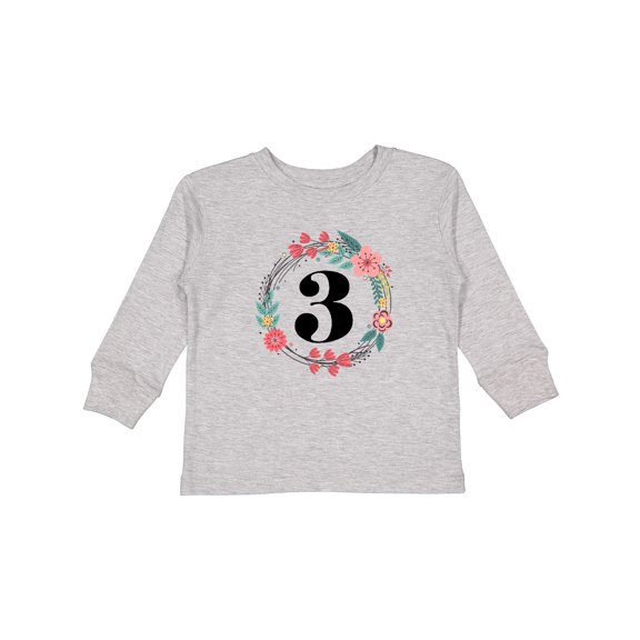 Inktastic 3rd Birthday Floral Wreath 3 Year Old Girl Girls Long Sleeve Toddler T-Shirt