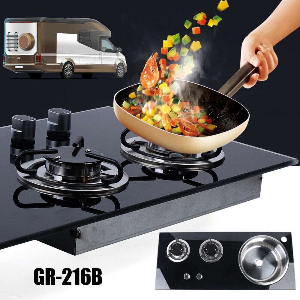 WUZSTAR 2 Burners Gas Camping Stove Hob Sink Combo for Boat Caravan RV Camper , Easy to Clean