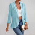 thumbnail image 5 of Holzkary Women's Ruched 3/4 Sleeve Blazers, Lightweight Slim Fit Jackets with Padded Shoulder for Business Casual Summer Lightweight Open Front Cardigans Netted Knit Half Sleeve Cover Ups Sky Blue Xl, 5 of 6